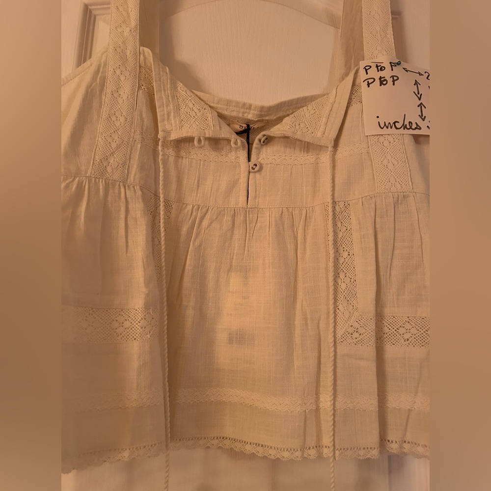Spell Cream Lace-Trim Peasant Tank